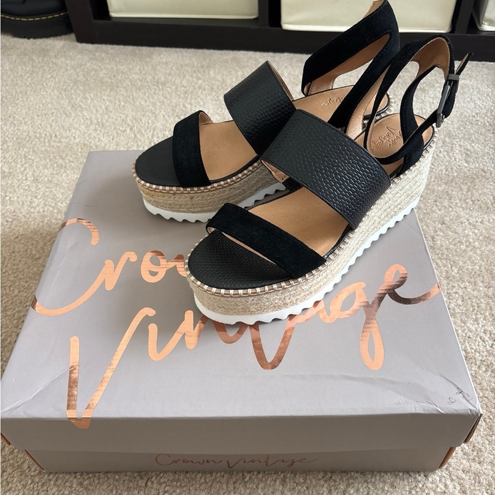 Crown Vintage Black Wedge Sandals